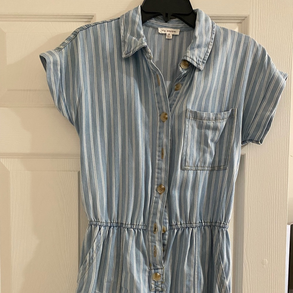 Women’s Striped Chambray Romper